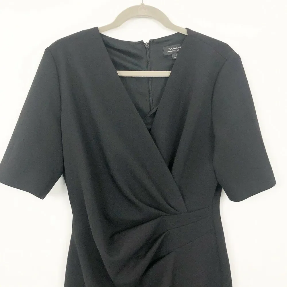 Tahari Black Draped Dress LBD - Picture 3 of 6